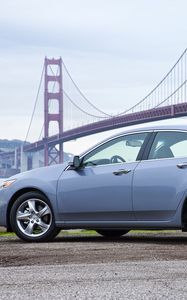 Preview wallpaper acura, tsx, 2010, blue, side view, style, cars, bridges