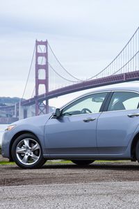 Preview wallpaper acura, tsx, 2010, blue, side view, style, cars, bridges