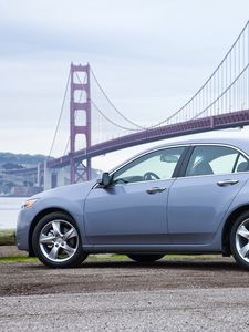 Preview wallpaper acura, tsx, 2010, blue, side view, style, cars, bridges