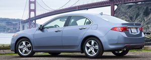 Preview wallpaper acura, tsx, 2010, blue, side view, style, cars, bridges