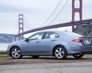 Preview wallpaper acura, tsx, 2010, blue, side view, style, cars, bridges