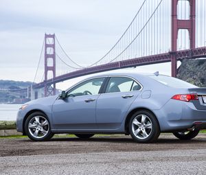 Preview wallpaper acura, tsx, 2010, blue, side view, style, cars, bridges