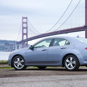 Preview wallpaper acura, tsx, 2010, blue, side view, style, cars, bridges