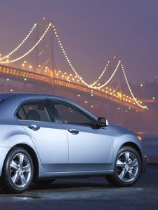 Preview wallpaper acura, tsx, 2010, blue metallic, side view, style, cars, bridges, lights, wet asphalt