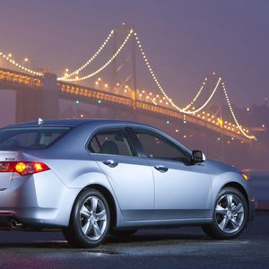 Preview wallpaper acura, tsx, 2010, blue metallic, side view, style, cars, bridges, lights, wet asphalt