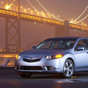 Preview wallpaper acura, tsx, 2010, blue metallic, front view, style, cars, bridges, lights, wet asphalt