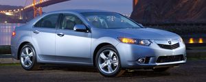Preview wallpaper acura, tsx, 2010, blue, side view, style, cars, lights, bridge, river