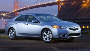 Preview wallpaper acura, tsx, 2010, blue, side view, style, cars, lights, bridge, river