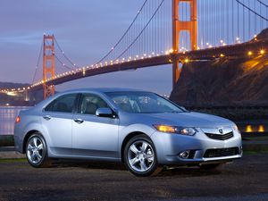 Preview wallpaper acura, tsx, 2010, blue, side view, style, cars, lights, bridge, river