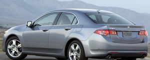 Preview wallpaper acura, tsx, 2010, metalliik gray, side view, style, cars, mountains, asphalt, fog