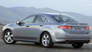 Preview wallpaper acura, tsx, 2010, metalliik gray, side view, style, cars, mountains, asphalt, fog