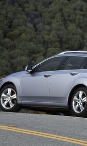 Preview wallpaper acura, tsx, 2010, blue, side view, style, cars, nature, trees, asphalt