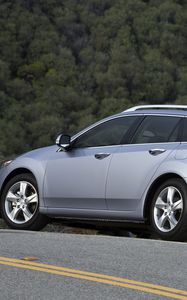 Preview wallpaper acura, tsx, 2010, blue, side view, style, cars, nature, trees, asphalt