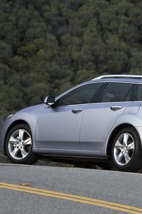 Preview wallpaper acura, tsx, 2010, blue, side view, style, cars, nature, trees, asphalt