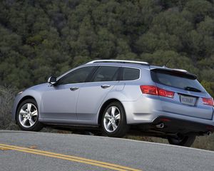 Preview wallpaper acura, tsx, 2010, blue, side view, style, cars, nature, trees, asphalt