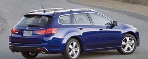 Preview wallpaper acura, tsx, 2010, blue, side view, style, cars, shrubs, asphalt