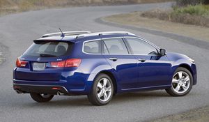 Preview wallpaper acura, tsx, 2010, blue, side view, style, cars, shrubs, asphalt