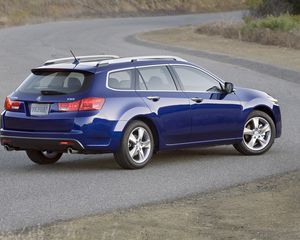 Preview wallpaper acura, tsx, 2010, blue, side view, style, cars, shrubs, asphalt