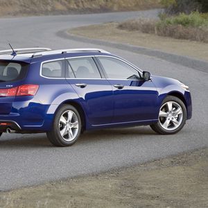 Preview wallpaper acura, tsx, 2010, blue, side view, style, cars, shrubs, asphalt