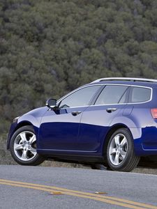 Preview wallpaper acura, tsx, 2010, blue, side view, style, cars, nature, forest