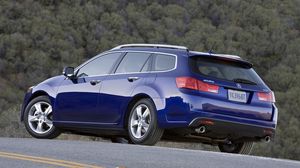 Preview wallpaper acura, tsx, 2010, blue, side view, style, cars, nature, forest