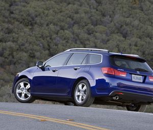 Preview wallpaper acura, tsx, 2010, blue, side view, style, cars, nature, forest