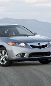 Preview wallpaper acura, tsx, 2010, gray metallic, front view, style, cars, fog, mountains, clouds, asphalt