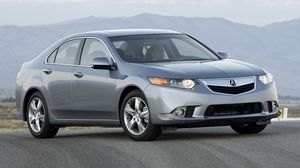 Preview wallpaper acura, tsx, 2010, gray metallic, front view, style, cars, fog, mountains, clouds, asphalt