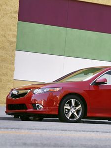 Preview wallpaper acura, tsx, 2011, red, side view, style, cars, walls, asphalt