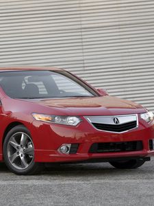 Preview wallpaper acura, tsx, 2011, red, side view, style, cars, walls, asphalt