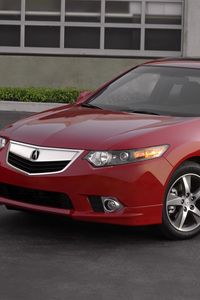 Preview wallpaper acura, tsx, 2011, red, front view, style, cars, buildings, grass, asphalt