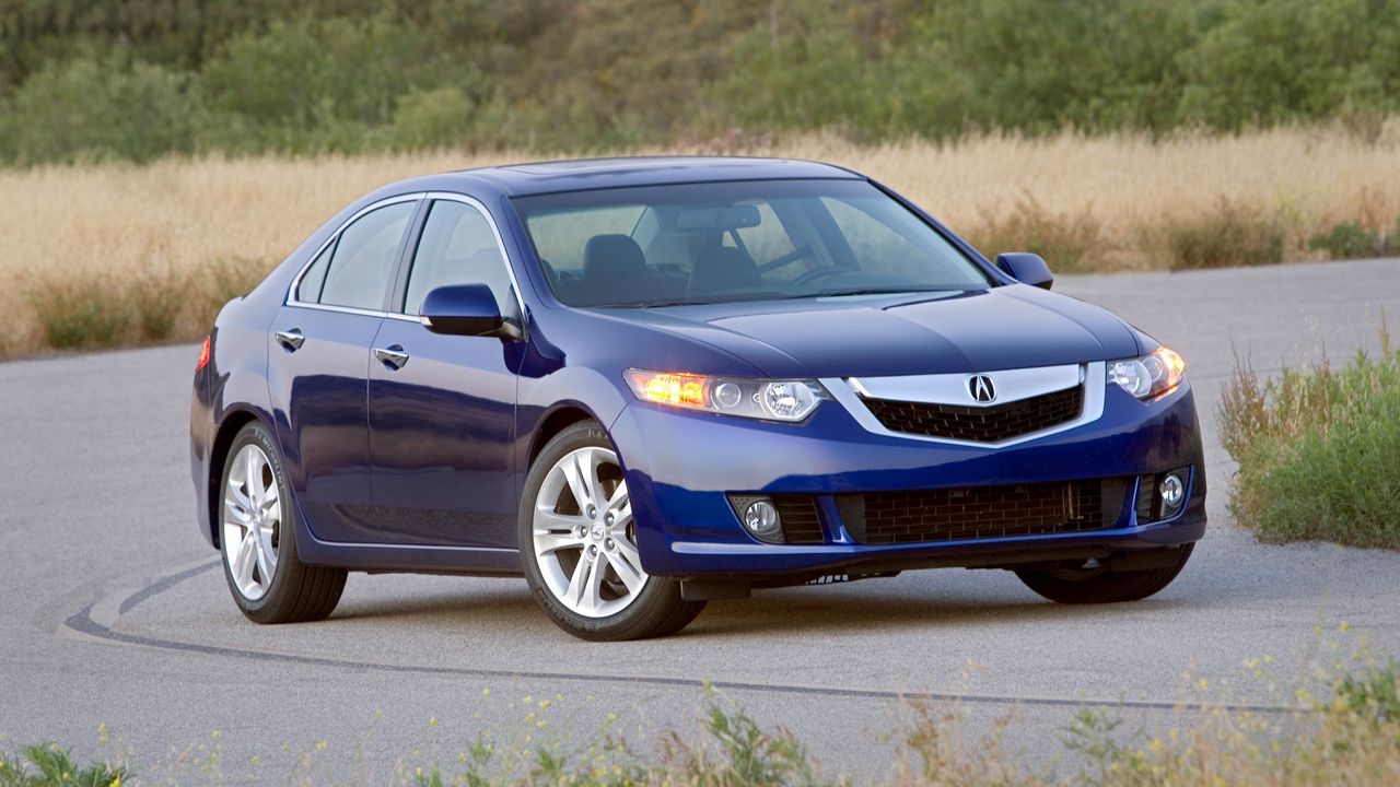 Wallpaper acura, tsx, v6, 2009, blue, front view, style, cars, nature, grass, trees, shrubs, asphalt