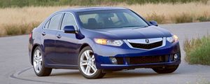 Preview wallpaper acura, tsx, v6, 2009, blue, front view, style, cars, nature, grass, trees, shrubs, asphalt