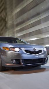 Preview wallpaper acura, tsx, v6, 2009, gray front view, style, cars, speed, city, street, lights, asphalt