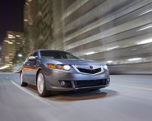 Preview wallpaper acura, tsx, v6, 2009, gray front view, style, cars, speed, city, street, lights, asphalt