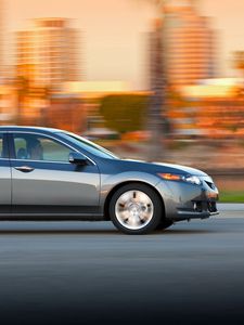 Preview wallpaper acura, tsx, v6, 2009, metallic gray, side view, style, cars, speed, home, city, trees