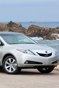 Preview wallpaper acura, zdx, 2009, silver metallic, side view, style, cars, sky, sea surf, rocks