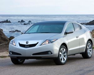 Preview wallpaper acura, zdx, 2009, silver metallic, front view, style, cars, sea, rocks, asphalt