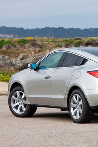Preview wallpaper acura, zdx, 2009, silver metallic, side view, style, cars, nature, trees, grass, asphalt