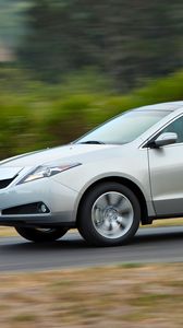 Preview wallpaper acura, zdx, 2009, silver metallic, side view, style, cars, speed, shrubs, trees