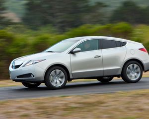Preview wallpaper acura, zdx, 2009, silver metallic, side view, style, cars, speed, shrubs, trees