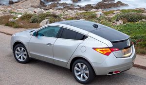 Preview wallpaper acura, zdx, 2009, metallic silver, top view, style, cars, nature, sea, grass, asphalt