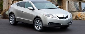 Preview wallpaper acura, zdx, 2009, silver metallic, side view, style, cars, nature, bridge, mountains, grass, sea