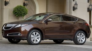 Preview wallpaper acura, zdx, 2009, brown, side view, style, cars, building, shrub, asphalt