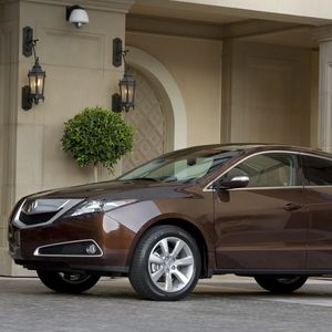 Preview wallpaper acura, zdx, 2009, brown, side view, style, cars, building, shrub, asphalt