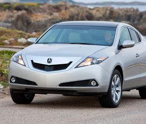 Preview wallpaper acura, zdx, 2009, silver metallic, front view, style, cars, rocks, sea, nature