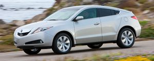 Preview wallpaper acura, zdx, 2009, white, side view, style, cars, speed, flowers, grass, sea, rock