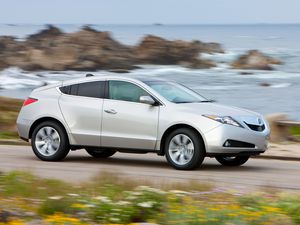 Preview wallpaper acura, zdx, 2009, silver metallic, side view, style, cars, speed, flowers, grass, sea