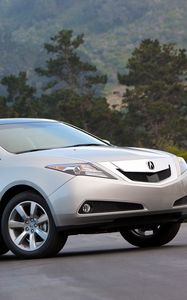 Preview wallpaper acura, zdx, 2009, silver metallic, side view, style, cars, forest, trees, grass