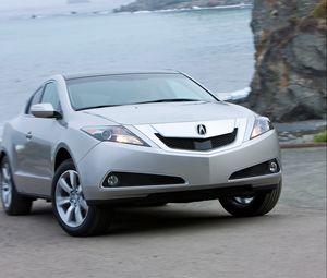 Preview wallpaper acura, zdx, 2009, silver metallic, front view, style, cars, sea, grass, asphalt